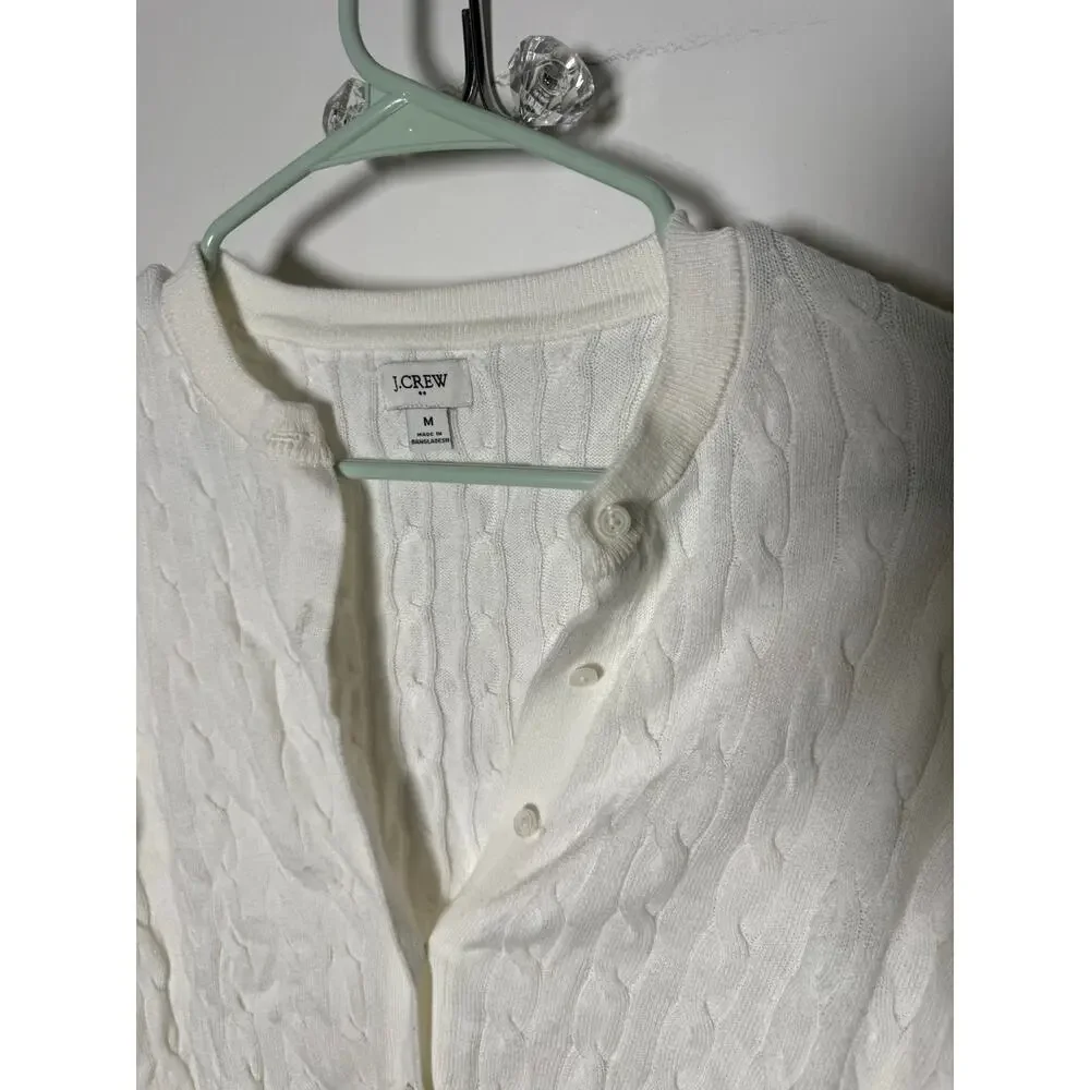 J. Crew White Cotton Cable Knit Lightweight Summer Cardigan Sweater Women's MED - Picture 4 of 7